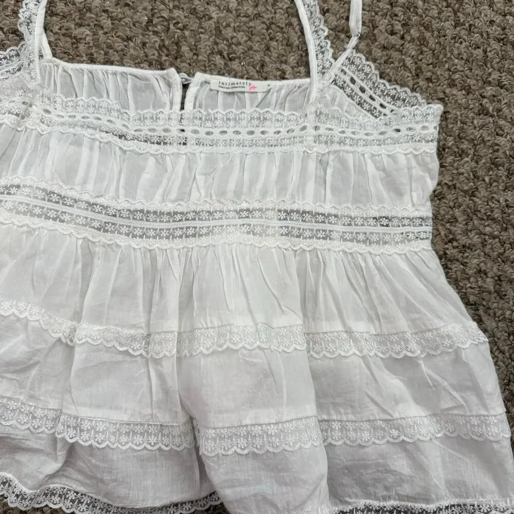 Free People | NWOT Lacey Trim  Summer Preppy Bohemian Darling Dreams Tank Top